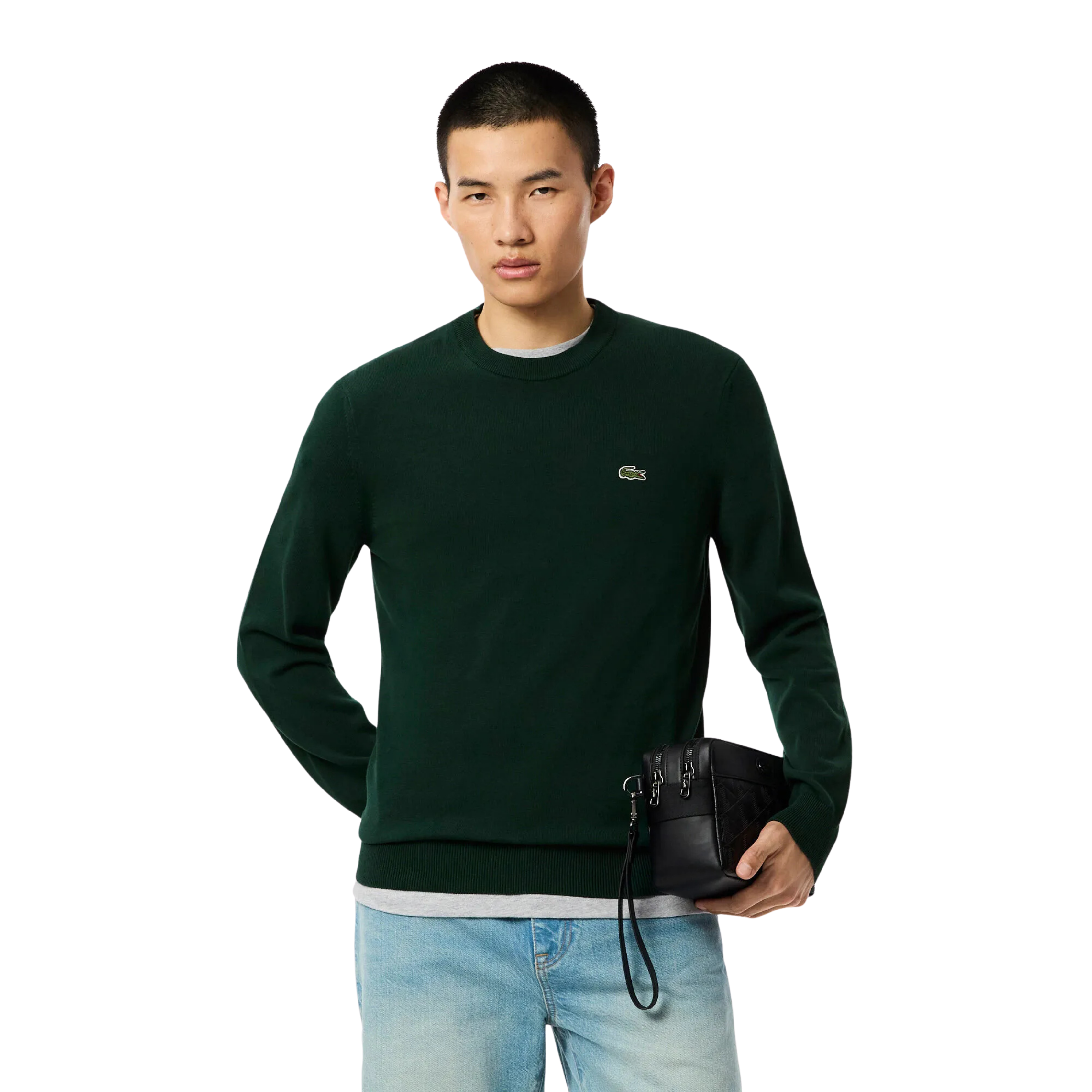 Lacoste Erkek Regular Fit Bisiklet Yaka Organik Pamuk Koyu Yeşil Kazak AH1985.YZP