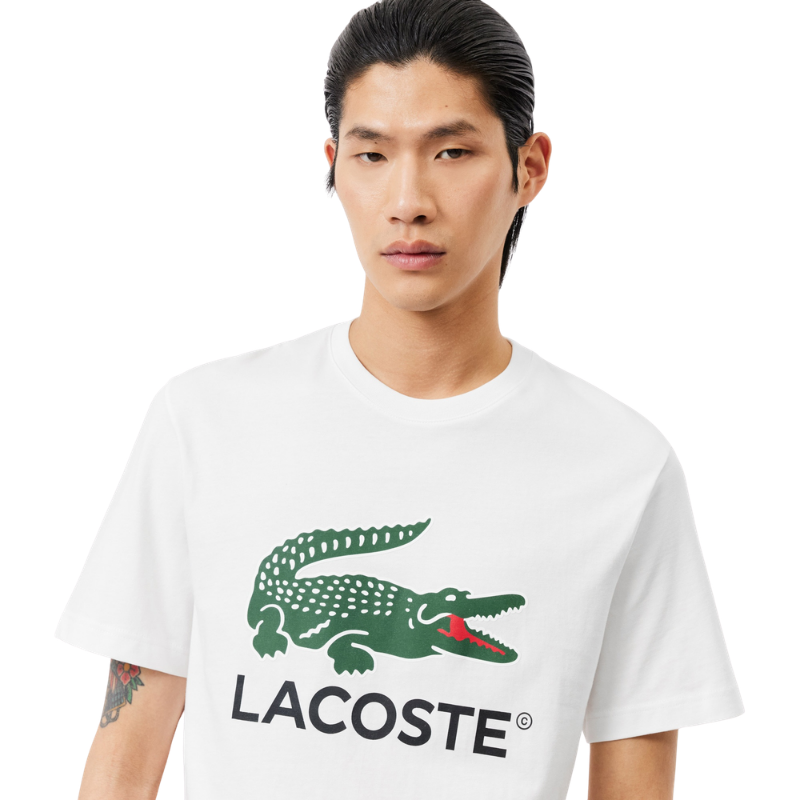 Lacoste Erkek Regular Fit Bisiklet Yaka Baskılı Beyaz T-Shirt TH1285.001
