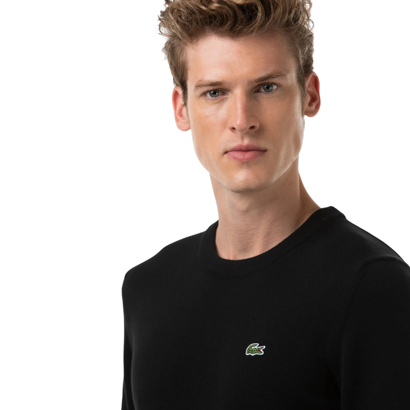 Lacoste Erkek Regular Fit Bisiklet Yaka Organik Pamuk Siyah Kazak  