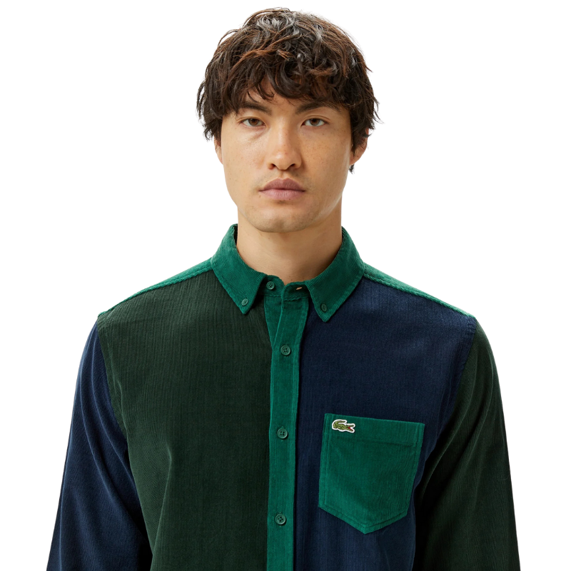 Lacoste Erkek Regular Fit Düğmeli Yaka Renk Bloklu Koyu Yeşil Gömlek