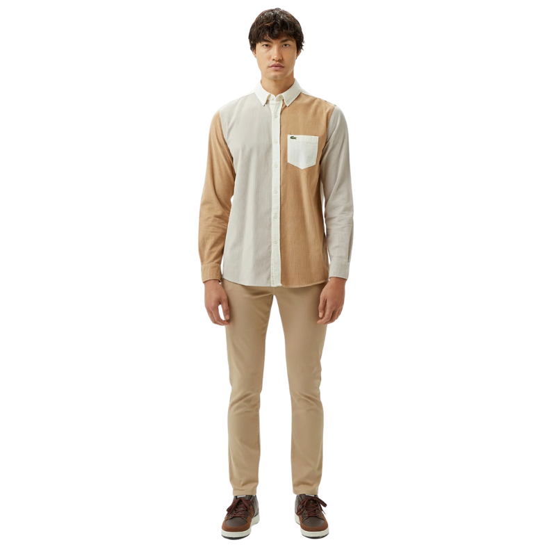 Lacoste Erkek Regular Fit Düğmeli Yaka Renk Bloklu Bej Gömlek