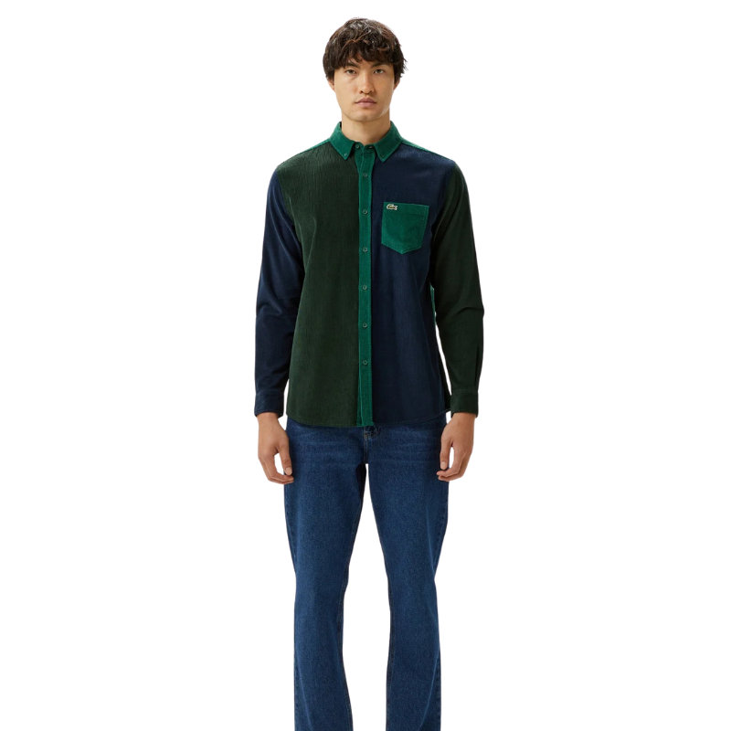 Lacoste Erkek Regular Fit Düğmeli Yaka Renk Bloklu Koyu Yeşil Gömlek