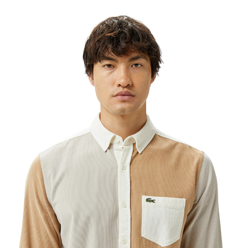 Lacoste Erkek Regular Fit Düğmeli Yaka Renk Bloklu Bej Gömlek