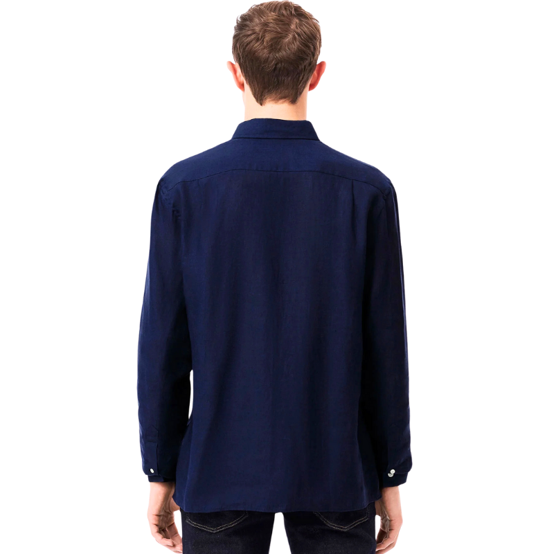 Lacoste Erkek Regular Fit Düğmeli Yaka Keten Lacivert Gömlek 