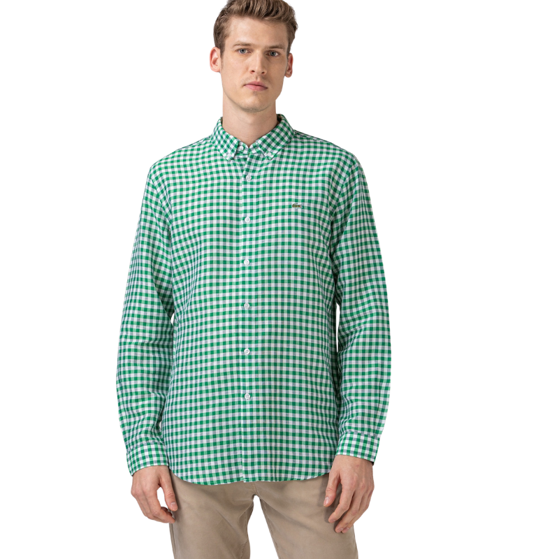 Lacoste Erkek Regular Fit Ekose Desenli Yeşil Gömlek