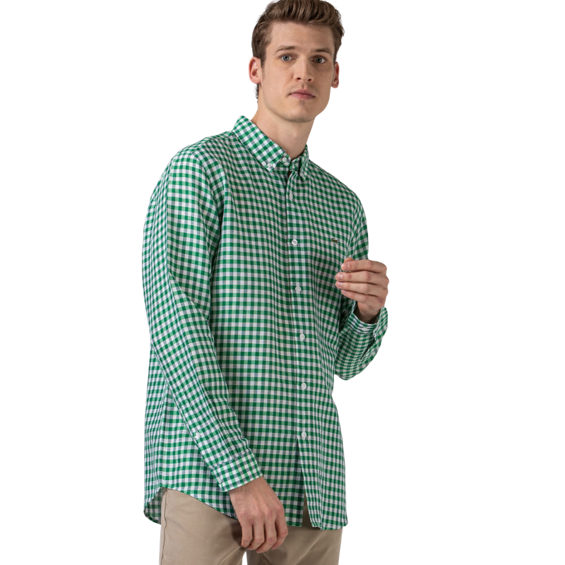 Lacoste Erkek Regular Fit Ekose Desenli Yeşil Gömlek