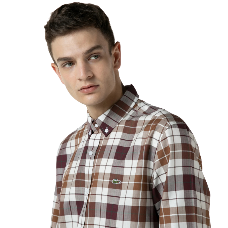 Lacoste Erkek Regular Fit Ekose Kahverengi Gömlek