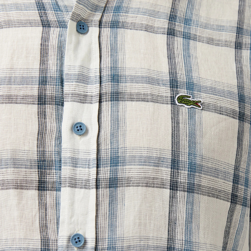 Lacoste Erkek Regular Fit Ekose Keten Koyu Mavi Gömlek