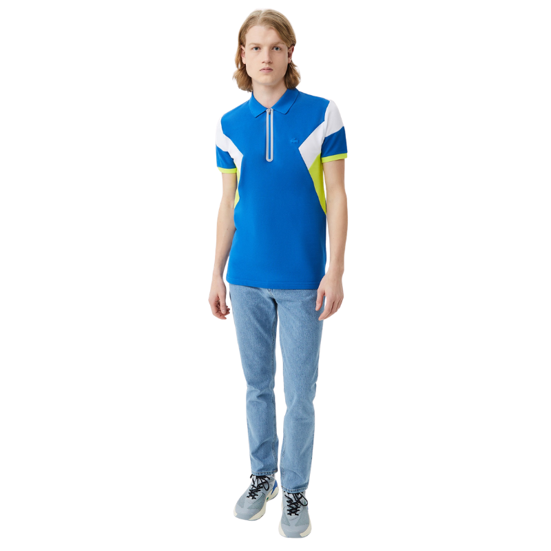 Lacoste Erkek Regular Fit Yarım Fermuarlı Renk Bloklu Mavi Polo Tshırt PH0314.14M