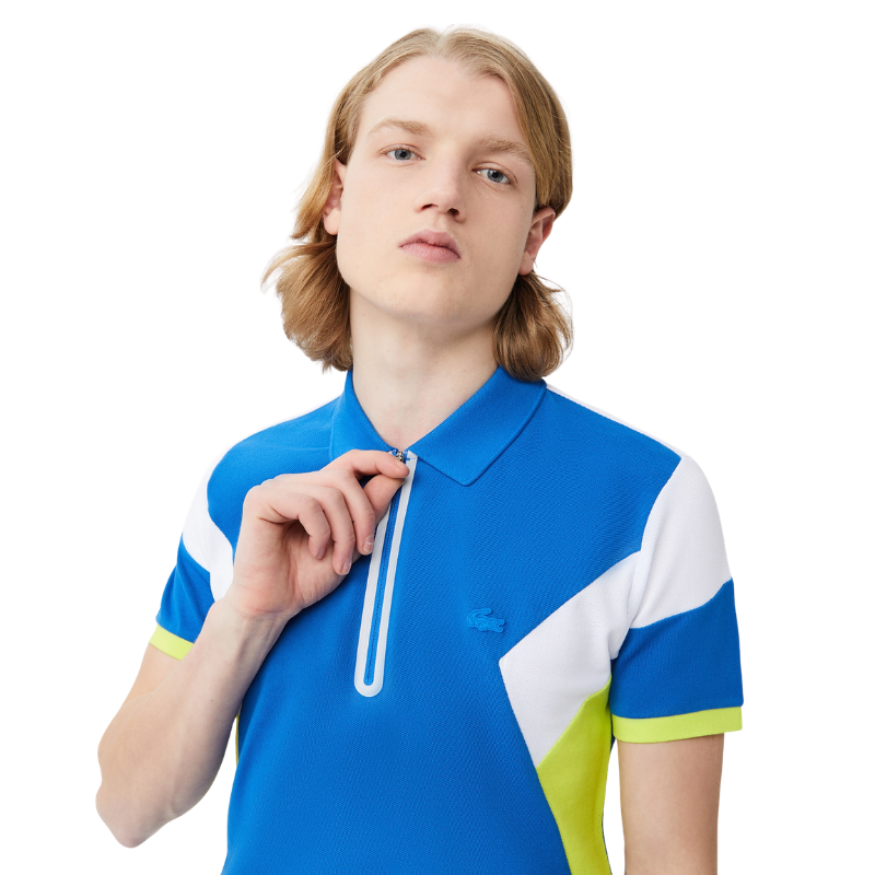Lacoste Erkek Regular Fit Yarım Fermuarlı Renk Bloklu Mavi Polo Tshırt PH0314.14M