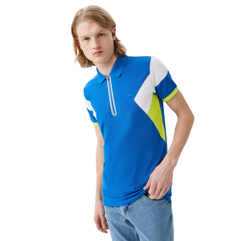 Lacoste Erkek Regular Fit Yarım Fermuarlı Renk Bloklu Mavi Polo Tshırt PH0314.14M
