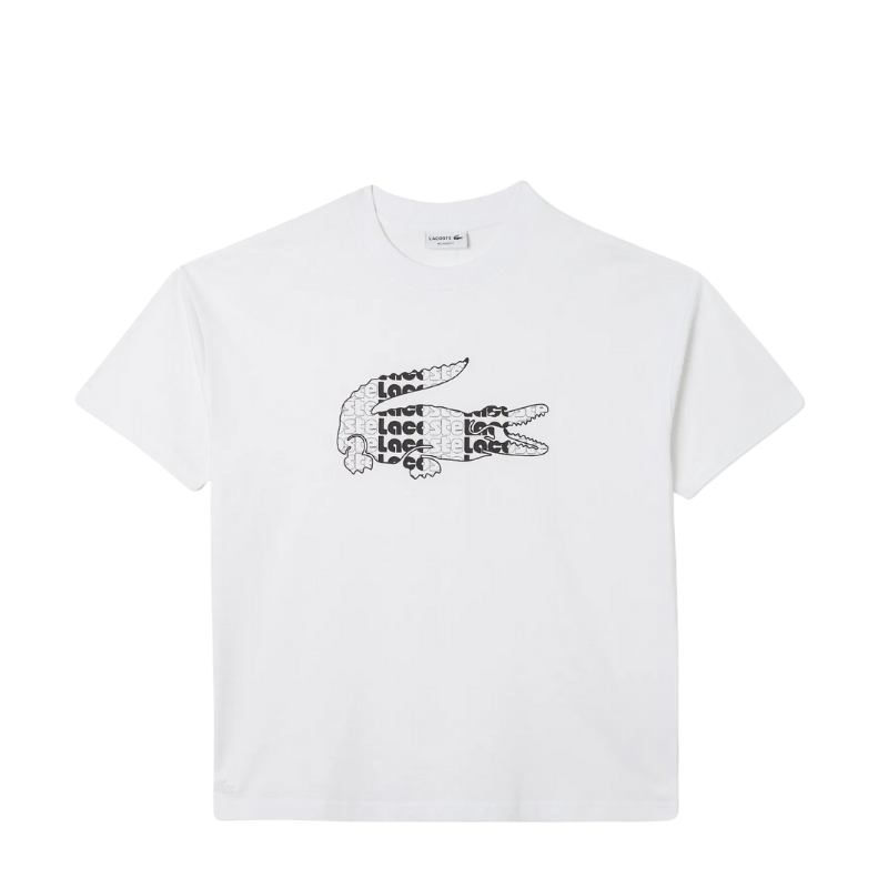 Lacoste Erkek Relaxed Fit Bisiklet Yaka Baskılı Beyaz T-Shirt