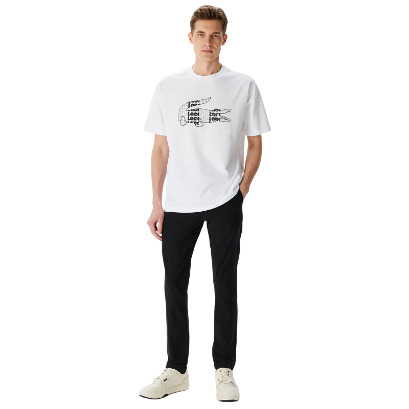 Lacoste Erkek Relaxed Fit Bisiklet Yaka Baskılı Beyaz T-Shirt