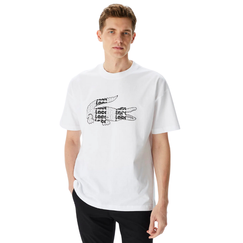 Lacoste Erkek Relaxed Fit Bisiklet Yaka Baskılı Beyaz T-Shirt