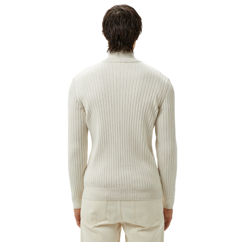 Lacoste Erkek Relaxed Fit Yarım Fermuarlı Çizgili Krem Triko AH2514.BUQ