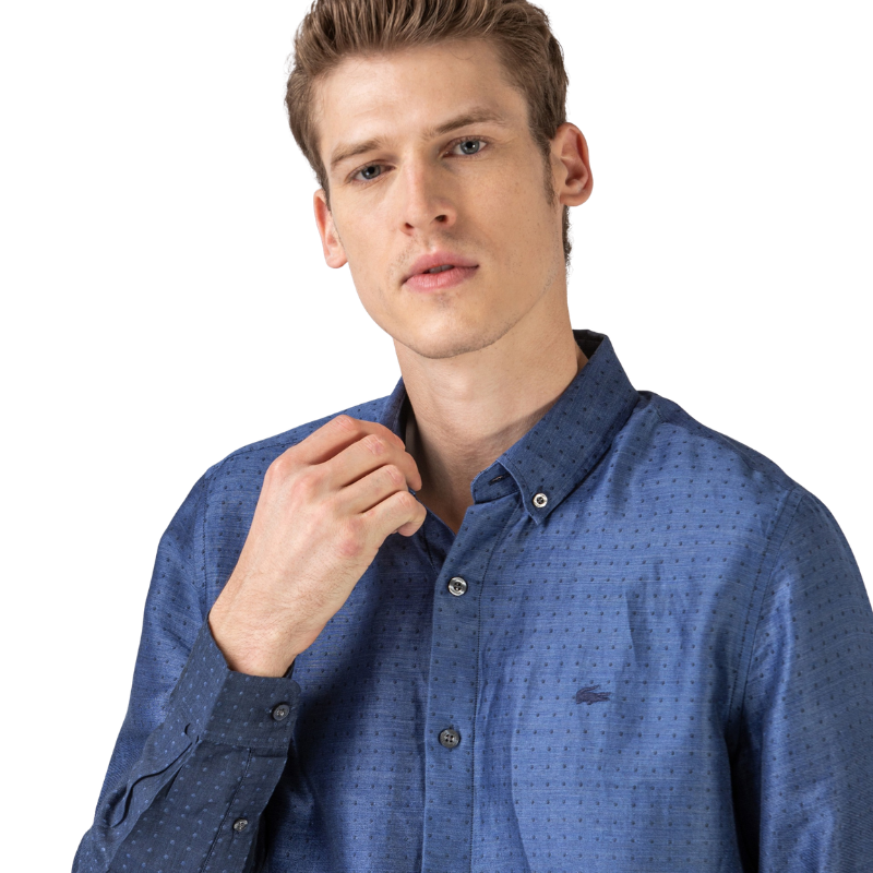 Lacoste Erkek Slim Fit Desenli Degrade Lacivert Gömlek
