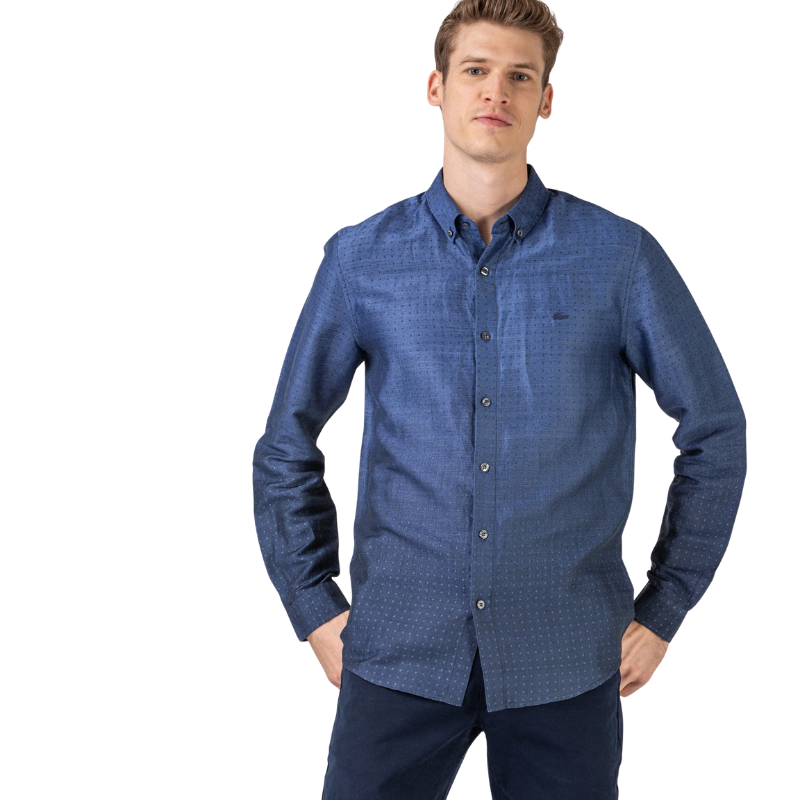Lacoste Erkek Slim Fit Desenli Degrade Lacivert Gömlek