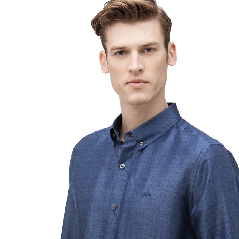 Lacoste Erkek Slim Fit Desenli Degrade Lacivert Gömlek