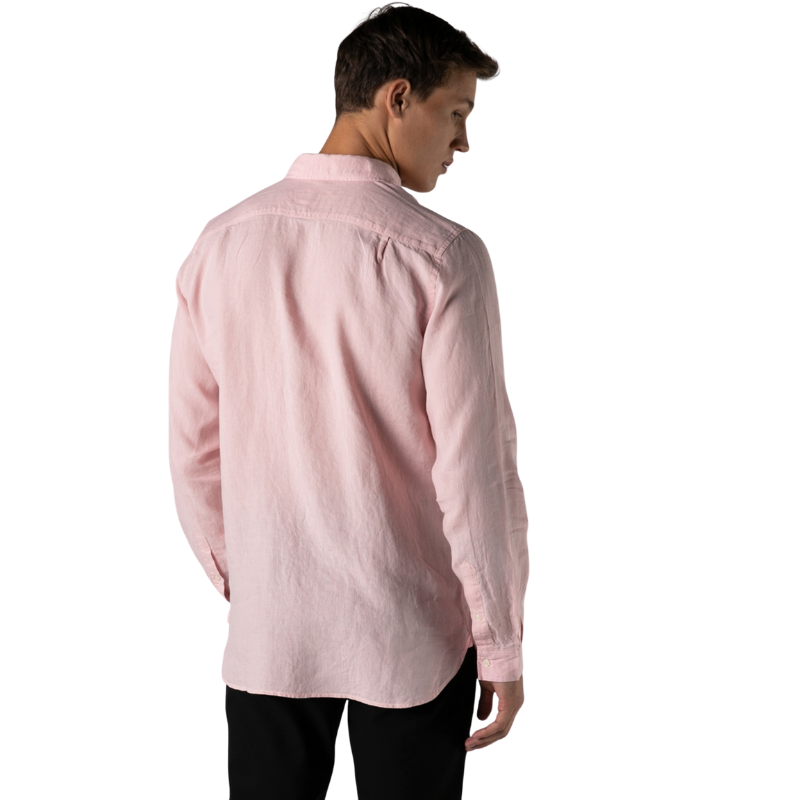 Lacoste Erkek Slim Fit Düğmeli Yaka Açık Pembe Keten Gömlek