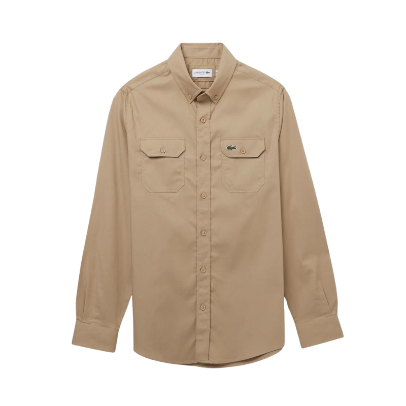 Lacoste Erkek Slim Fit Düğmeli Yaka Bej Gömlek CH2408 - 08K