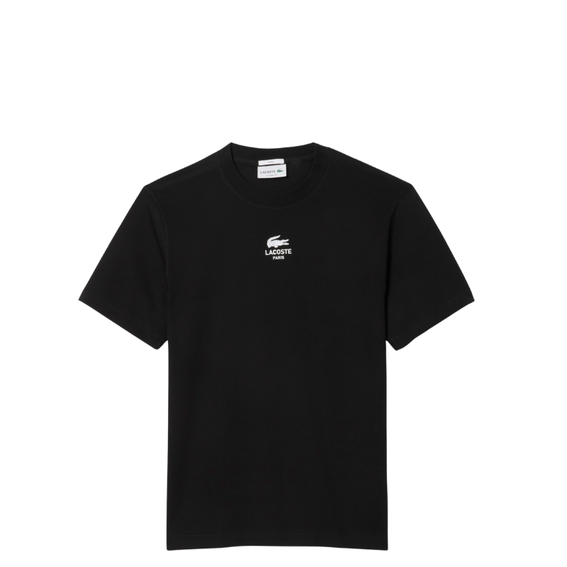 Lacoste Signature Print Paris Unisex Siyah T-Shirt