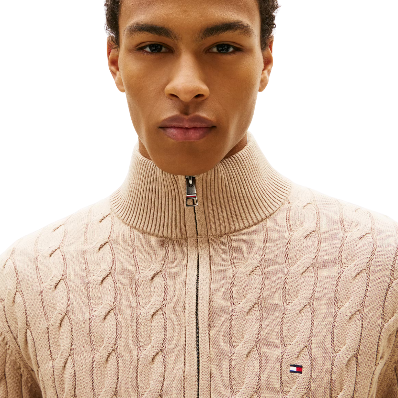 Tommy Hilfiger Örgü Desenli Yarım Fermuar Erkek Kazak