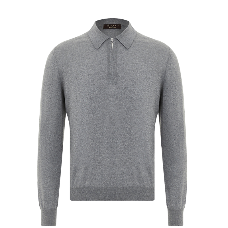 Vakko Gri Erkek Polo Yaka Triko %100 Yün M400307946-2