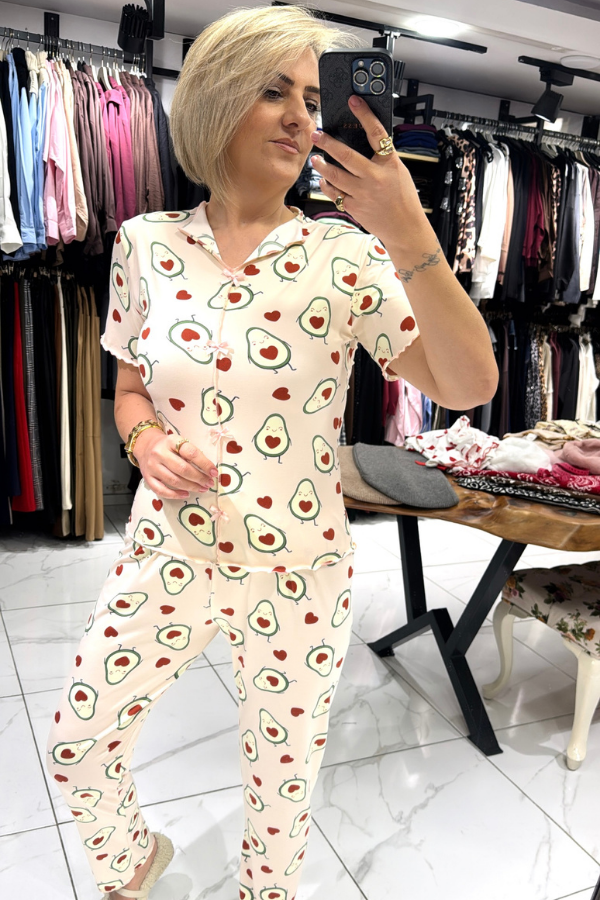 Avokado Desenli Kısa Kollu Pijama Takımı