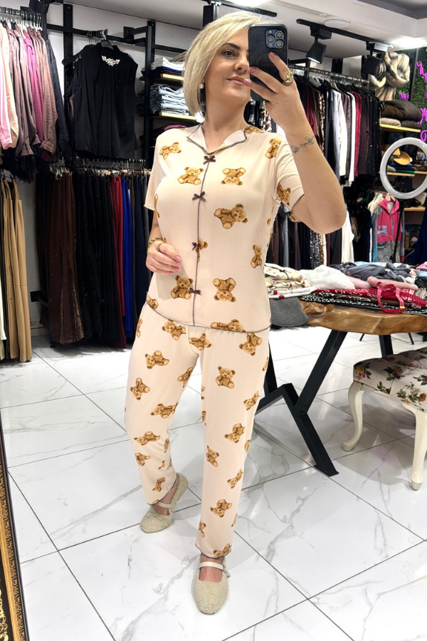 Ayıcık Desenli Kısa Kollu Pijama Takımı