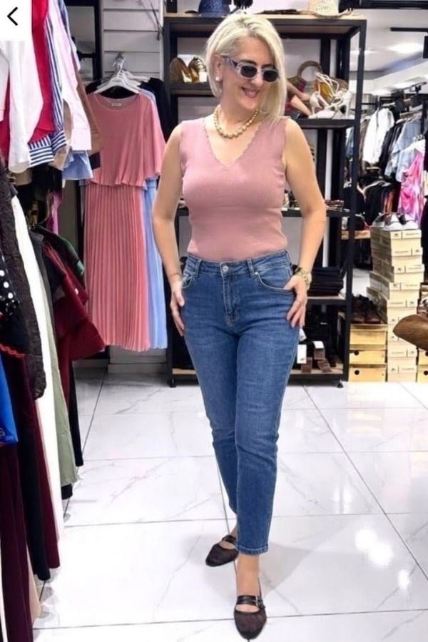 Gül Kurusu Renk Merdiven Yaka Merserize Triko