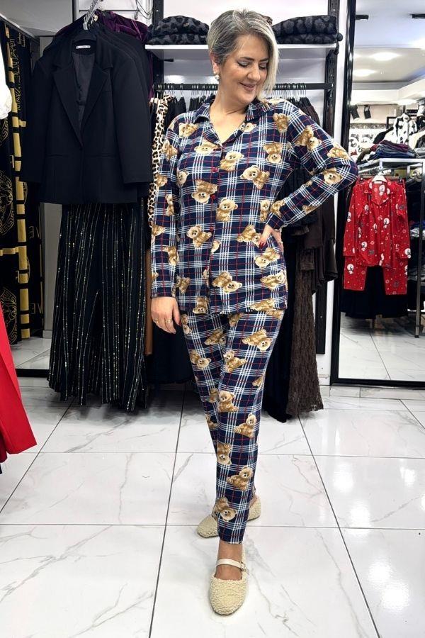 Lacivert Renk Ayıcık Desenli Pijama Takımı