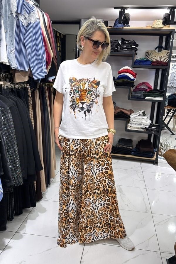 Leopar Desenli Kısa Kollu Tişörtlü Takım