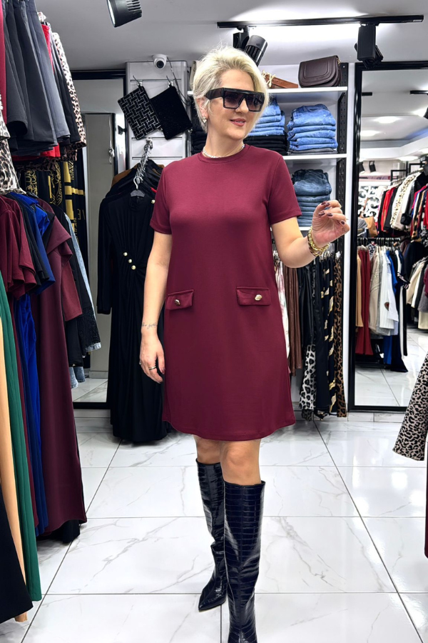 Modal Kumaş Bordo Elbise