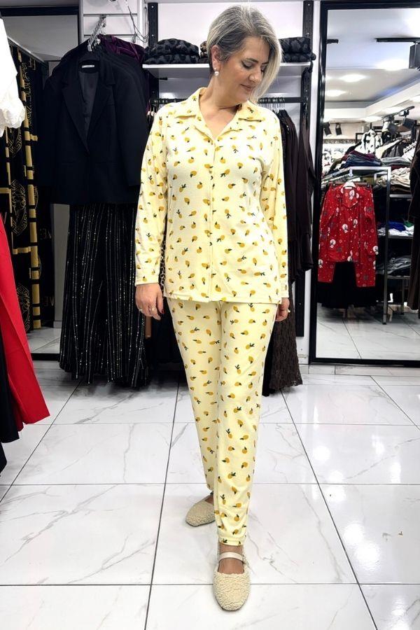 Sarı Renk Limon Detaylı Pijama Takımı
