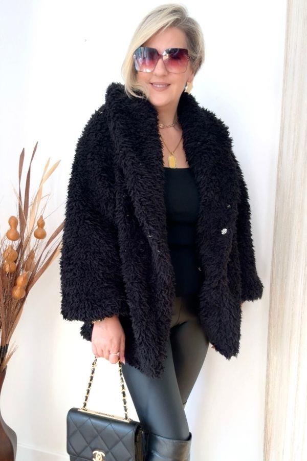 Siyah Şal Yaka Kürk Kaban
