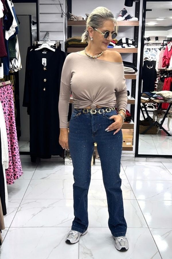 Taşlı Koyu Kot Pantolon