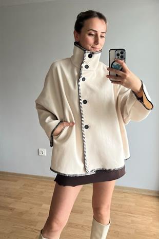 Krem Rengi Kaşe Kaban