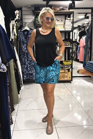 Mavi Leopar Desenli Kampanyalı Şort