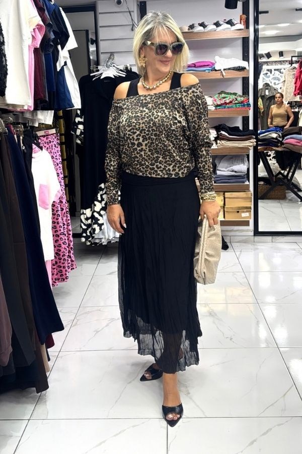 Alia Leopar Bluz Detaylı Etek Atlet Bluz Takım