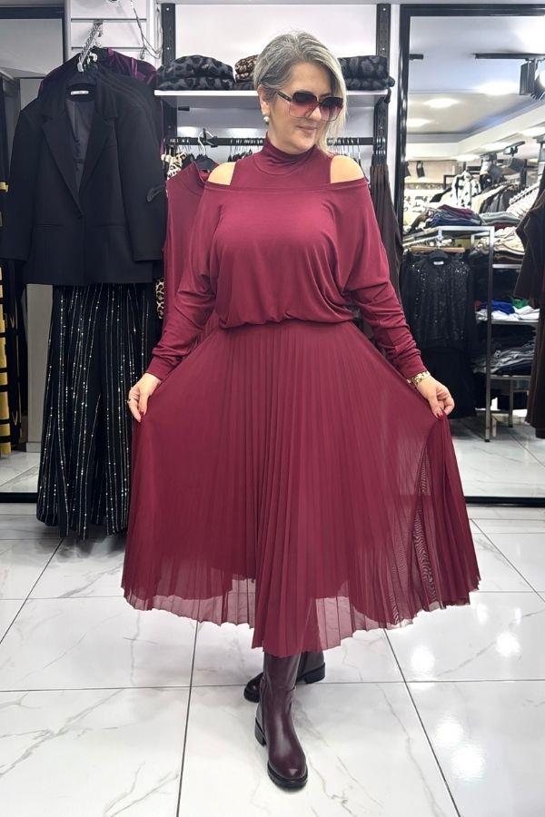 Bordo İkili Boğazlı Takım Elbise
