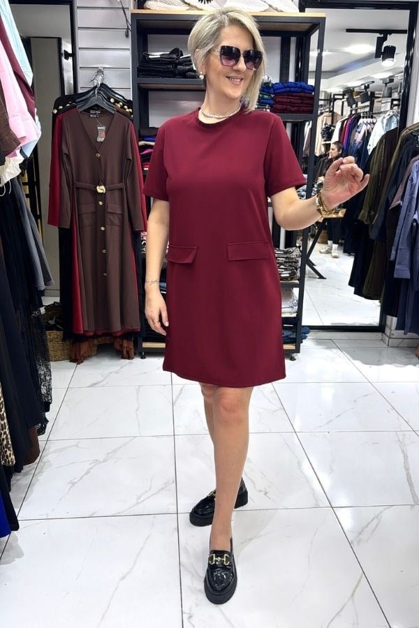 Bordo Krep Kumaş Büyük Beden Elbise