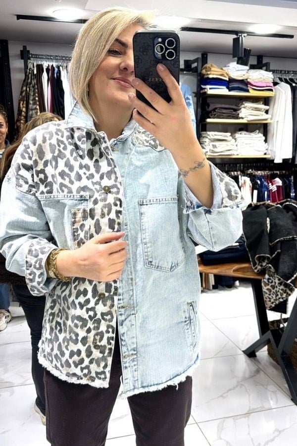 Leopar Desenli Oversize Kot Ceket
