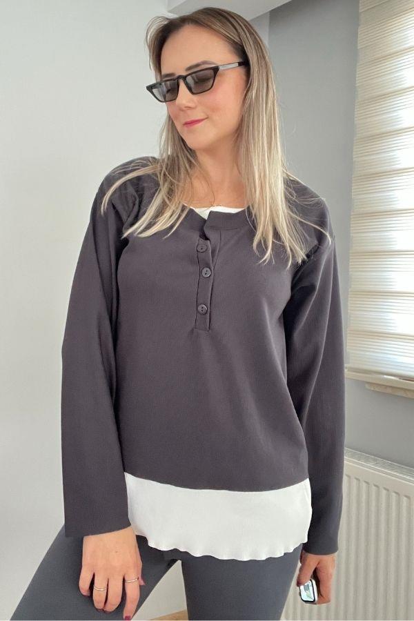 Motion Duo - Gri - İçi Askılı Üstü Önden Düğmeli İkili Spor Takım