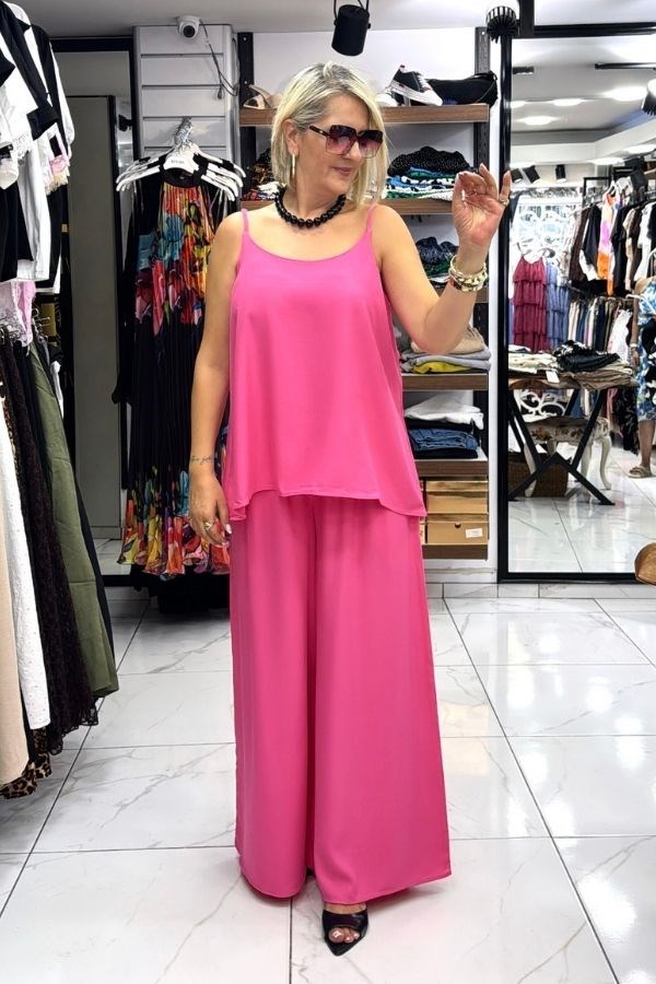 Pembe Renk İp Askılı Viskon Takım