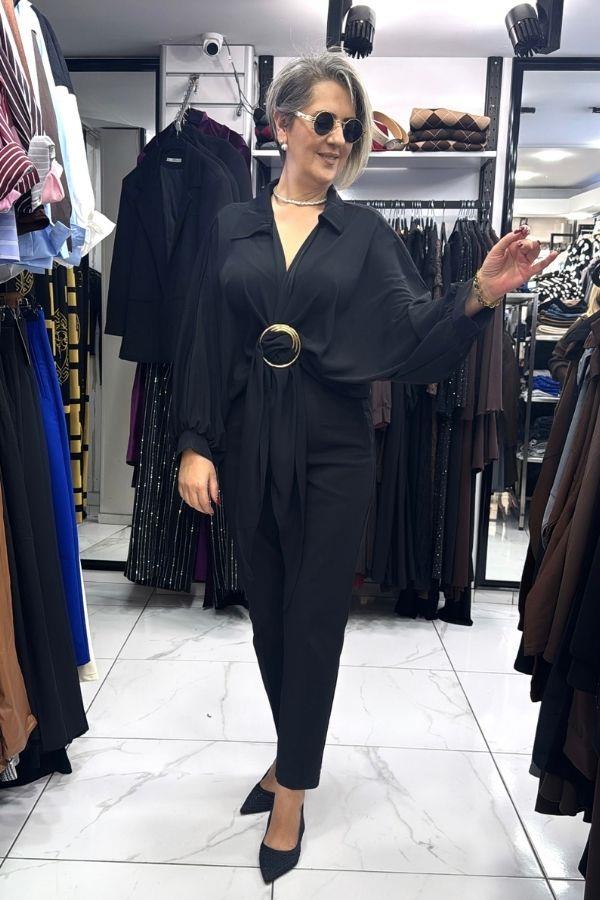 Siyah Renk Gold Tokalı Bluz