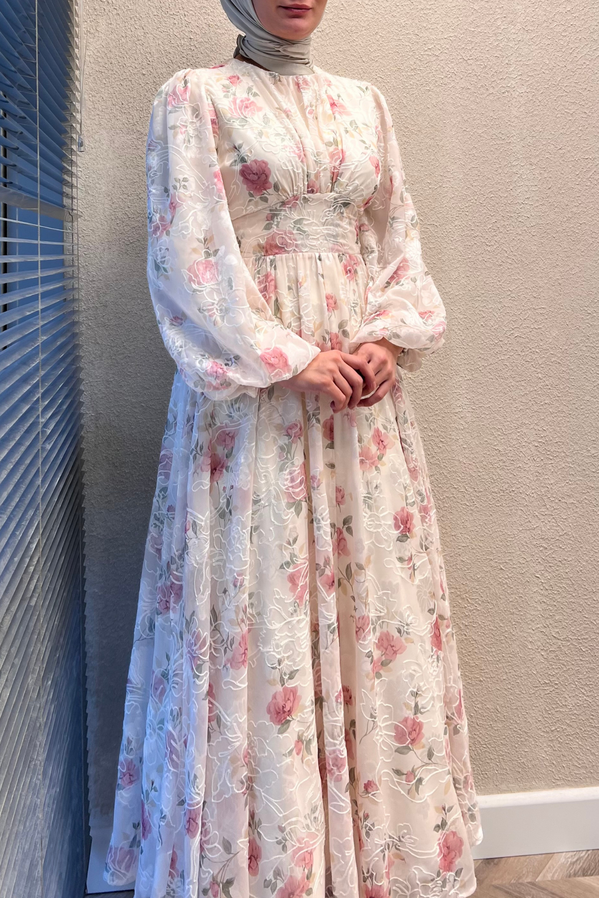 eml korse model şifon elbise -pembe