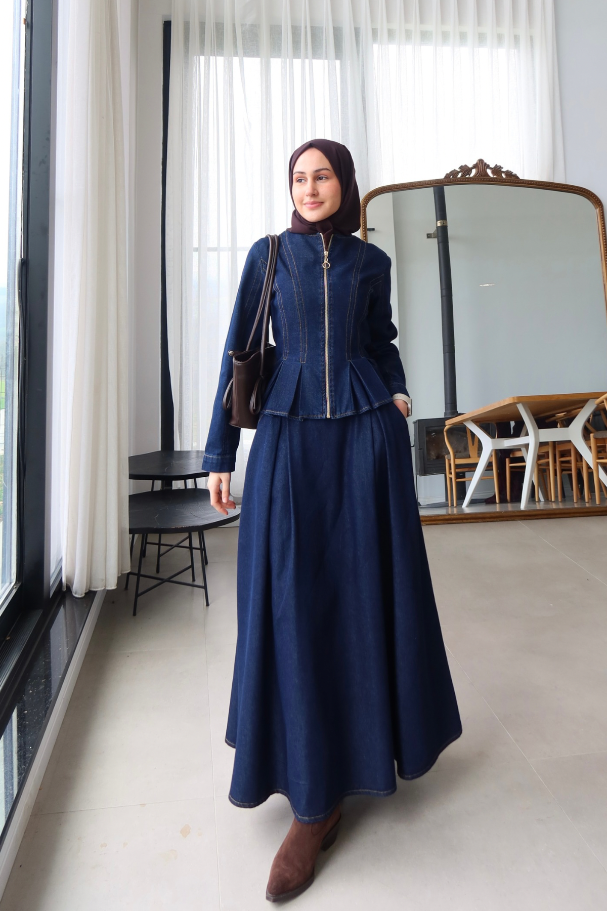 Fermuarlı Denim takım 