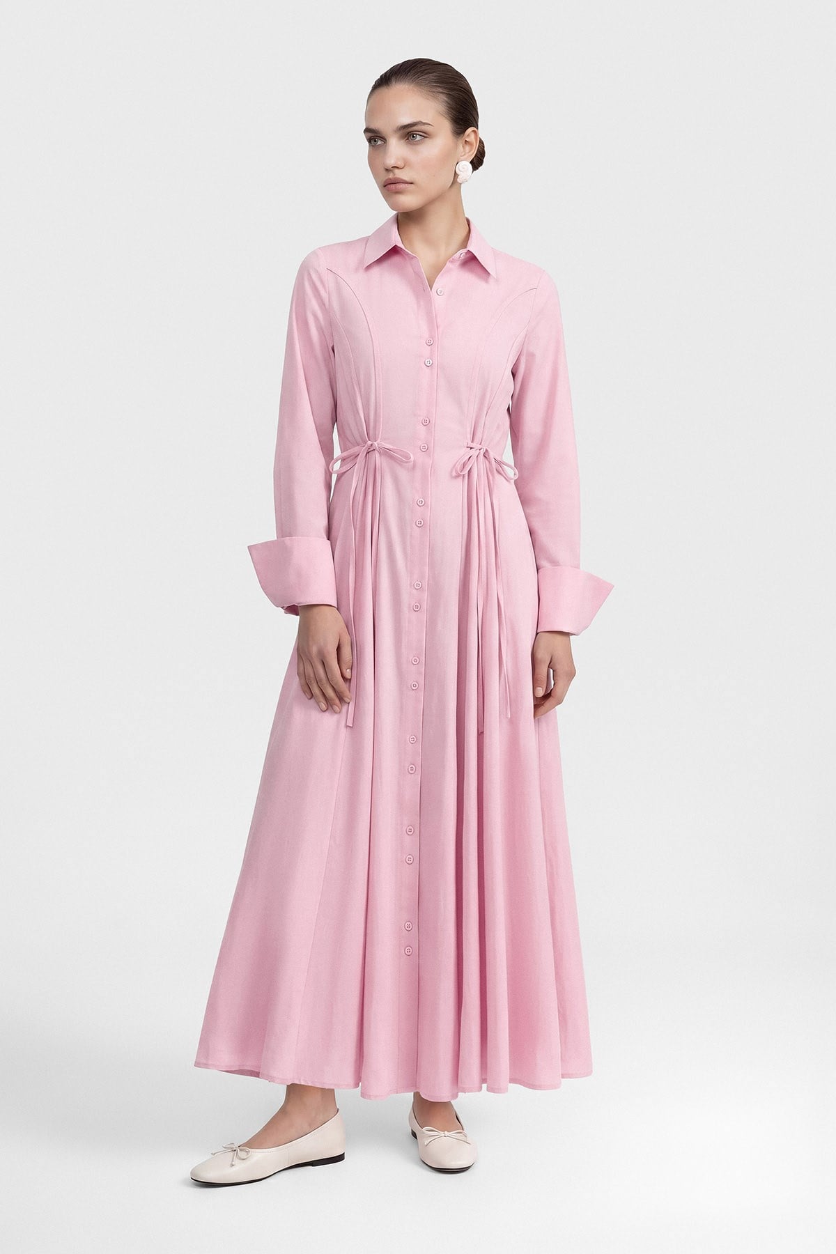 İP DETAYLI ELBİSE -PEMBE