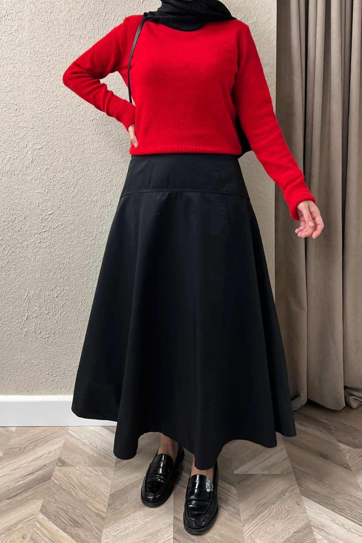 Volanlı Gabardin etek -siyah 