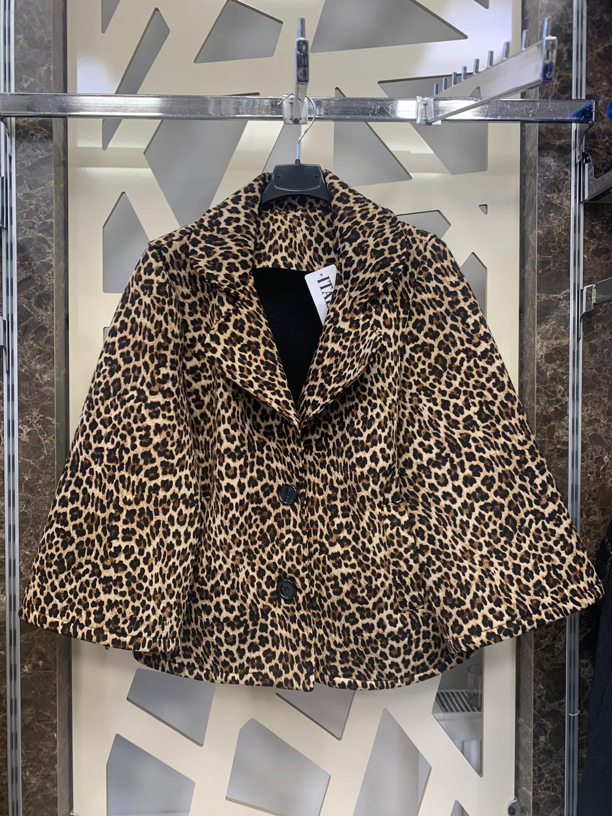  Leopar Desenli Pelerin Kol Ceket